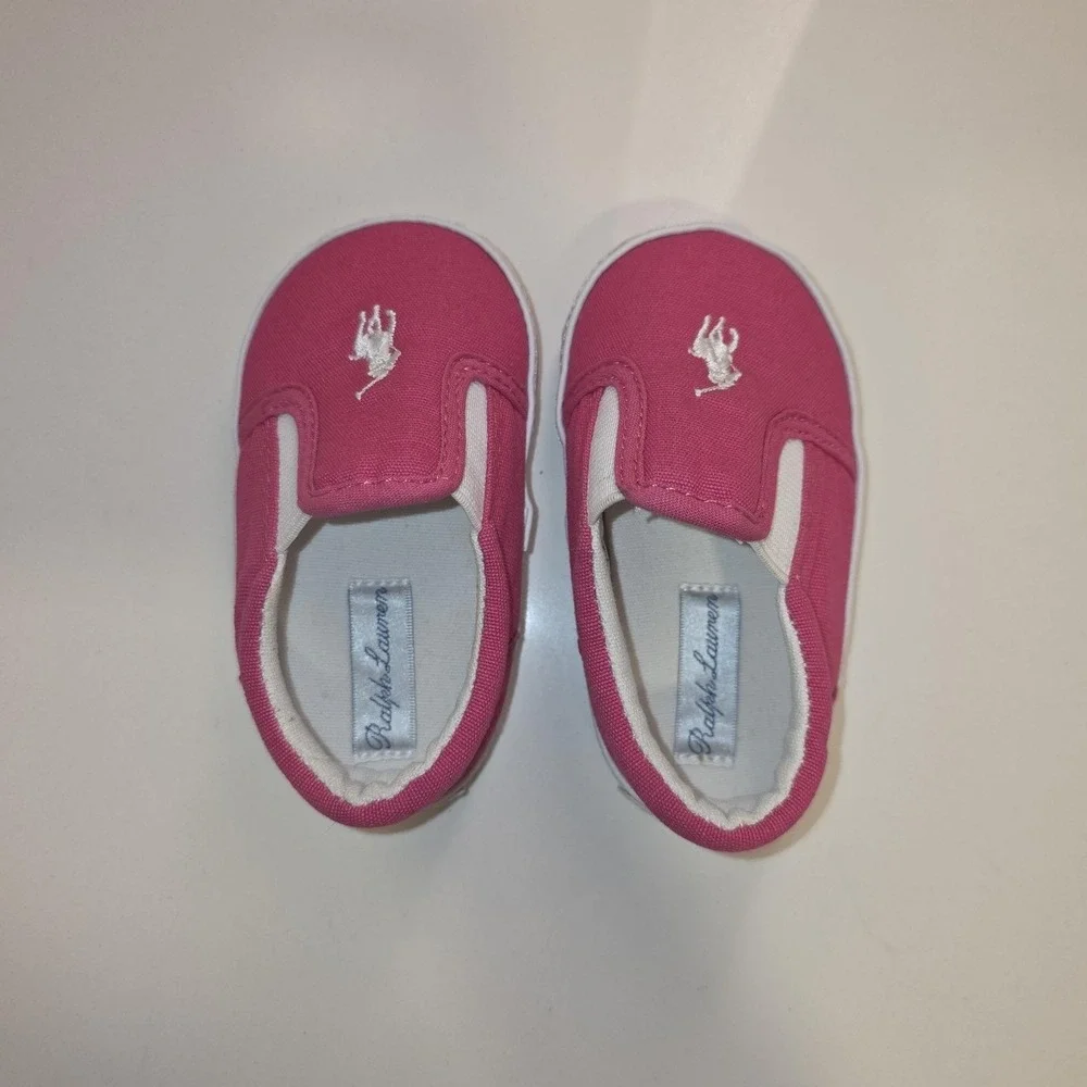 Polo Ralph Lauren Shoes Toddler Girls 4 Pink Canvas Slip On Pony Logo Crib